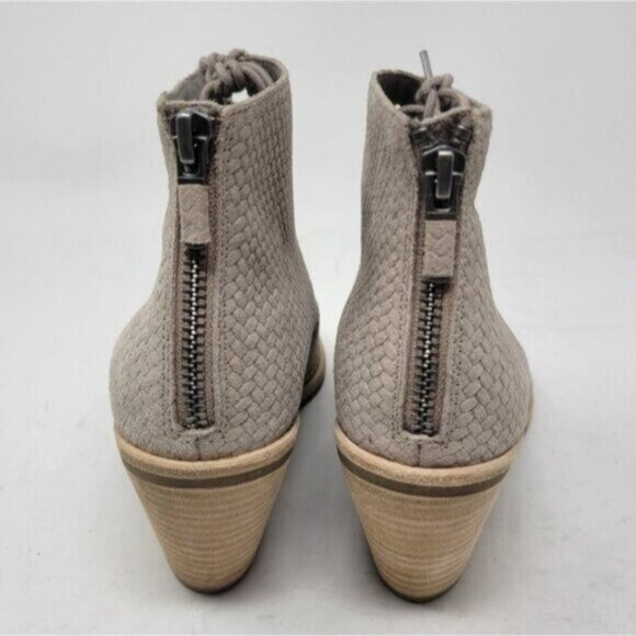 Eileen Fisher | Slew Lace Up Peep Toe Leather Ankle Bootie Taupe - Picture 5 of 10